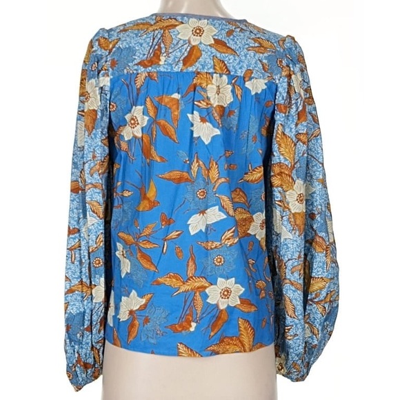Ulla Johnson Blue and Brown Floral Blouse size 4 - Picture 7 of 8